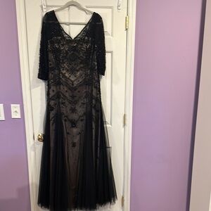 Terani Couture Elegant Black Beaded Evening Gown. Excellent condition.